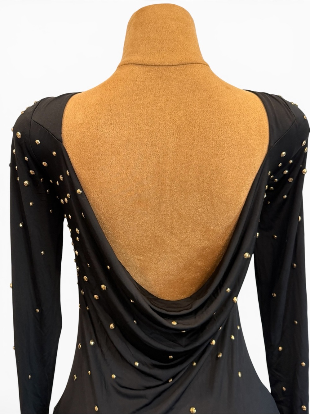 Halston Heritage Black Gold Studded Long Sleeve Mini Dress - Size 6 - Picture 6 of 11